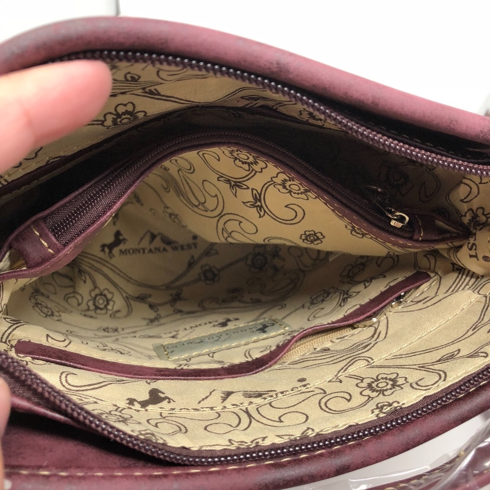 Montana West Concho Bucket Shape Crossbody Red - Picture 8 of 8